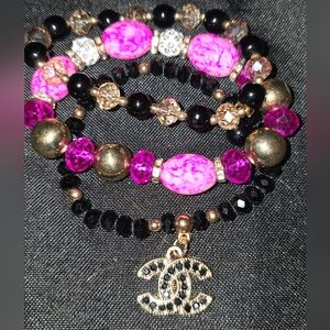 3 Pc Bracelet Set With Chanel Charm